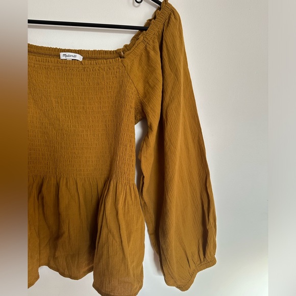 Madewell Lucie smocked peplum top, gold, size 6 - Picture 5 of 8